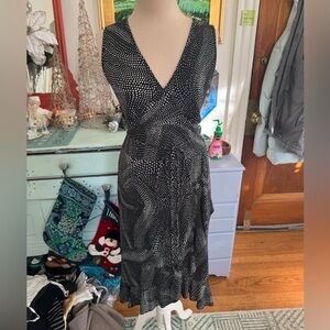 New York & Co. Stretch Faux Wrap Dress Black Beige Dot S Dressy Party VGUC